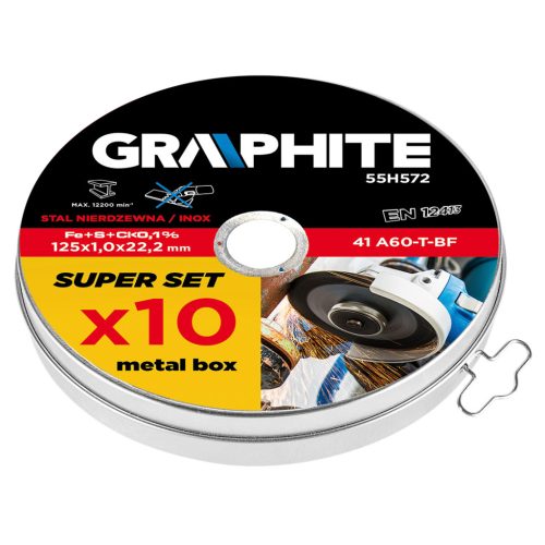 Graphite Vágókorong fémhez 125x1x22.2mm, 10db, 41A60-T-BF, INOX