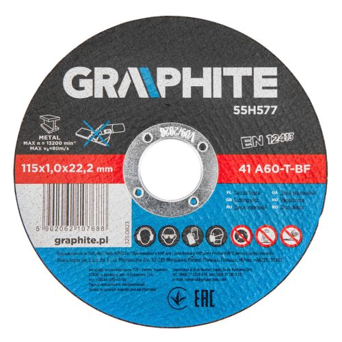 Graphite Vágókorong, fémhez, 115x1x22.2mm, 41A60-T-BF, 10db