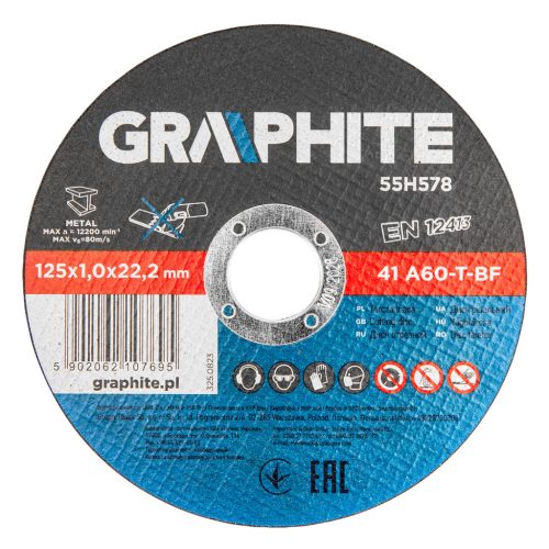 Graphite Vágókorong, fémhez, 125x1x 22.2mm, 41A60-T-BF, 10db