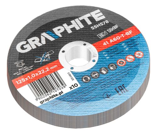Graphite Vágókorong, fémhez, 125x1x 22.2mm, 41A60-T-BF, 10db