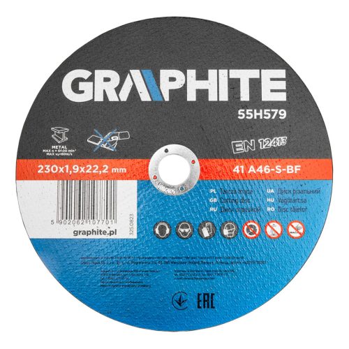 Graphite Vágókorong fémhez, 230x1.9x22.2mm, 41 A46-S-BF, 5db