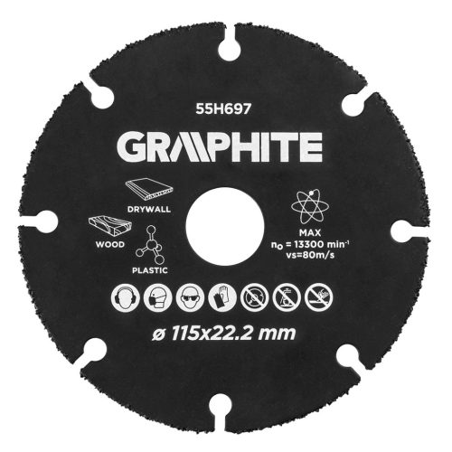 Graphite Vágókorong, fához, műanyaghoz, volfrámkarbid, 115x22.2mm