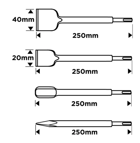 Graphite Vésőkészlet, SDS-Plus, 4db-os