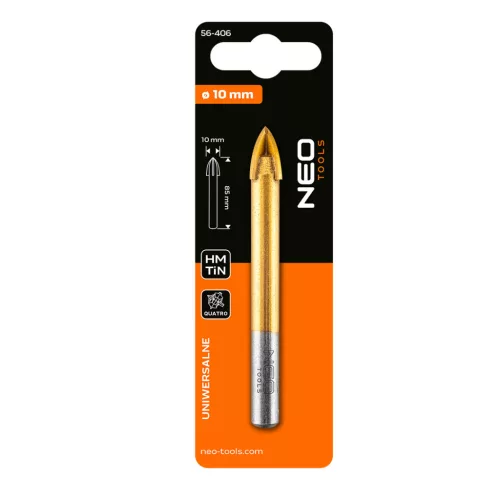 Neo Tools Univerzális 4 élű üvegfúró, fa, műanyag, fém, kőzet, kerámia fúráshoz, 10mm