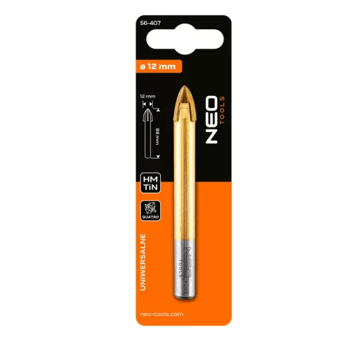 Neo Tools Univerzális 4 élű üvegfúró, fa, műanyag, fém, kőzet, kerámia fúráshoz, 12mm