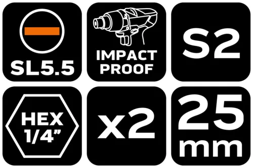 Neo Tools Torziós ütvecsavarozó bit SL5.5x25mm, 2db
