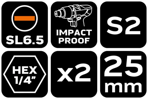 Neo Tools Torziós ütvecsavarozó bit SL6.5x25mm, 2db