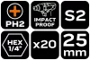 Neo Tools Torziós ütvecsavarozó bit PH2x25mm, 20db