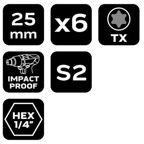 Neo Tools Torziós ütvecsavarozó bit Torx 10/15/20/25/30/40x25mm