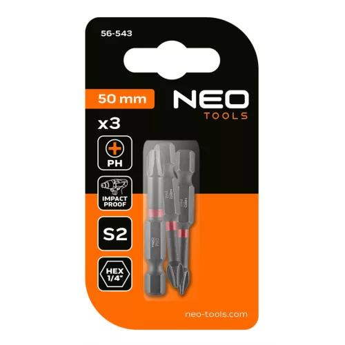 Neo Tools Torziós ütvecsavarozó bit PH1/2/3x50mm