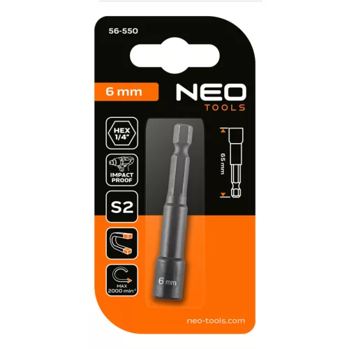 Neo Tools Csavarbehajtó ütvecsavarozókhoz, hatlapú, mágneses, 6mm