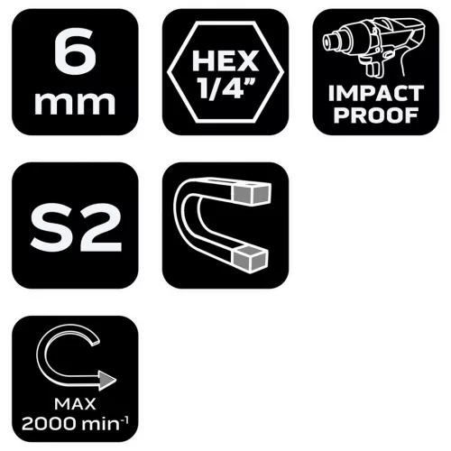 Neo Tools Csavarbehajtó ütvecsavarozókhoz, hatlapú, mágneses, 6mm