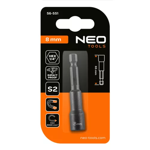 Neo Tools Csavarbehajtó ütvecsavarozókhoz, hatlapú, mágneses, 8mm