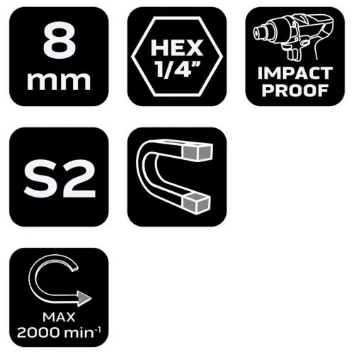Neo Tools Csavarbehajtó ütvecsavarozókhoz, hatlapú, mágneses, 8mm