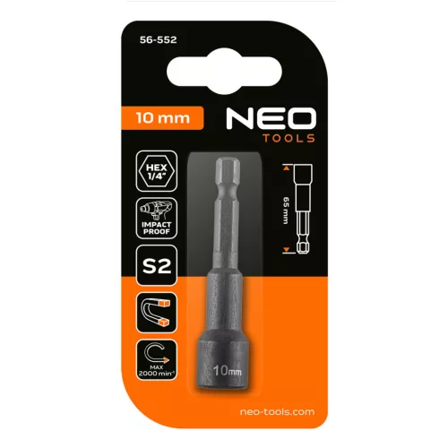 Neo Tools Csavarbehajtó ütvecsavarozókhoz, hatlapú, mágneses, 10mm