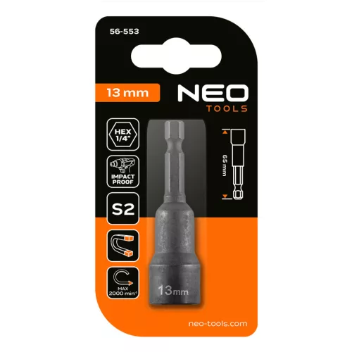 Neo Tools Csavarbehajtó ütvecsavarozókhoz, hatlapú, mágneses, 13mm