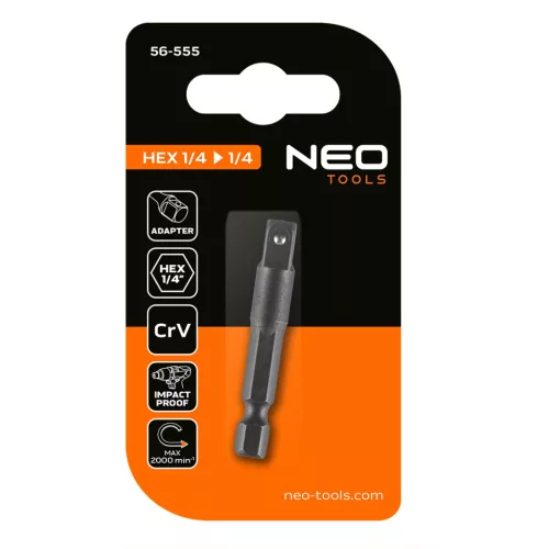 Neo Tools Adapter csavarbehajtókhoz 1/4" hatlapú-1/4" négyszög