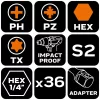 Neo Tools Bitkészlet ütvecsavarozókhoz, 36db