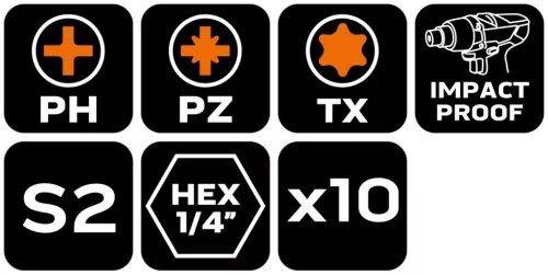 Neo Tools Bitkészlet ütvecsavarozókhoz, 10db