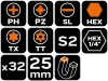 Neo Tools Csavarhúzó bitkészlet, 32db, bitek 25mm-30db, adapter 1/4", mágneses bittartó