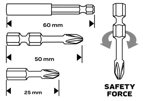 Neo Tools Csavarhúzó bitkészlet, 23db, bitek 25mm-18db, bitek 50mm-4db, mágneses bittartó