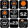 Neo Tools Csavarhúzó bitkészlet, 23db, bitek 25mm-18db, bitek 50mm-4db, mágneses bittartó