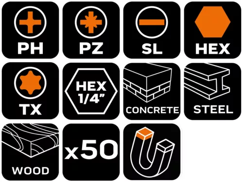 Neo Tools Fúró-csavarbehajtó készlet, 50db