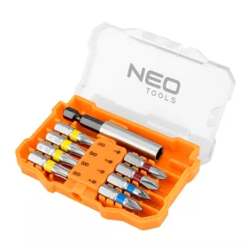   Neo Tools Csavarhúzó bitkészlet, 10 részes, bitek 25mm-8db, mágneses bittartó, univerzális doboz