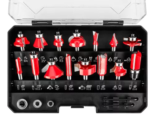 Graphite Felsőmaró készlet, 8mm-es szárral, 15db-os