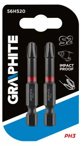 Graphite Torziós ütvecsavarozó bit PH3x50mm, 2db