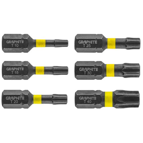 Graphite Torziós ütvecsavarozó bit Torx 10/15/20/25/30/40x25mm, 6db