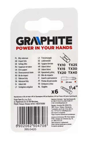 Graphite Torziós ütvecsavarozó bit Torx 10/15/20/25/30/40x25mm, 6db