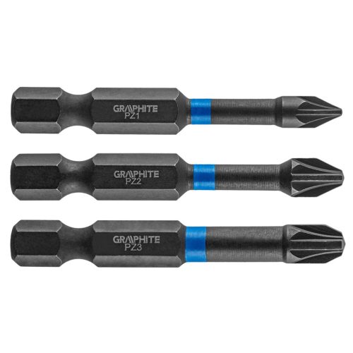 Graphite Torziós ütvecsavarozó bit PZ1/2/3x50mm, 3db
