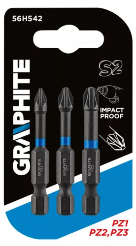 Graphite Torziós ütvecsavarozó bit PZ1/2/3x50mm, 3db