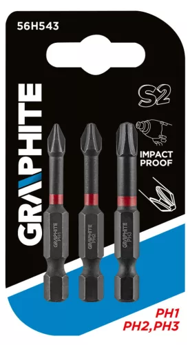 Graphite Torziós ütvecsavarozó bit PH1/2/3x50mm, 3db
