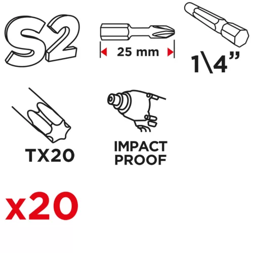 Graphite Torziós ütvecsavarozó bit Torx 20x25mm, 20db