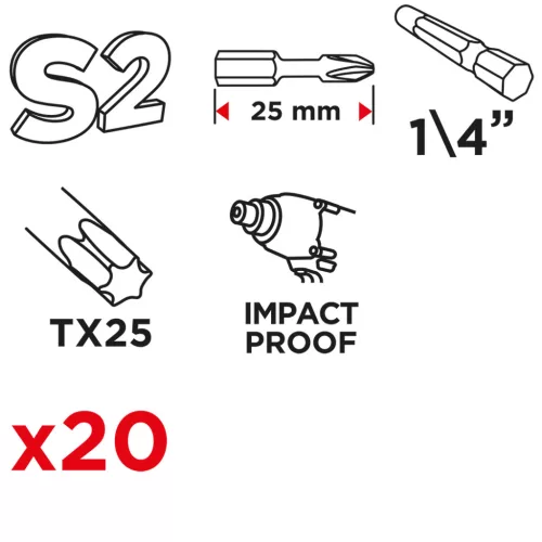 Graphite Torziós ütvecsavarozó bit Torx 25x25mm, 20db