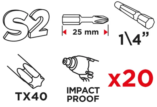 Graphite Torziós ütvecsavarozó bit Torx 40x25mm, 20db