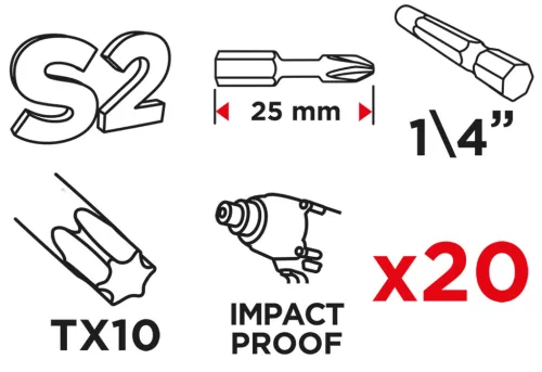 Graphite Torziós ütvecsavarozó bit Torx 10x25mm, 20db