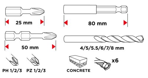 Graphite Fúró-csavarbehajtó készlet, 20db