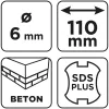 Graphite Betonfúró SDS PLUS, 2 élű, dupla spirálos, 6x110mm