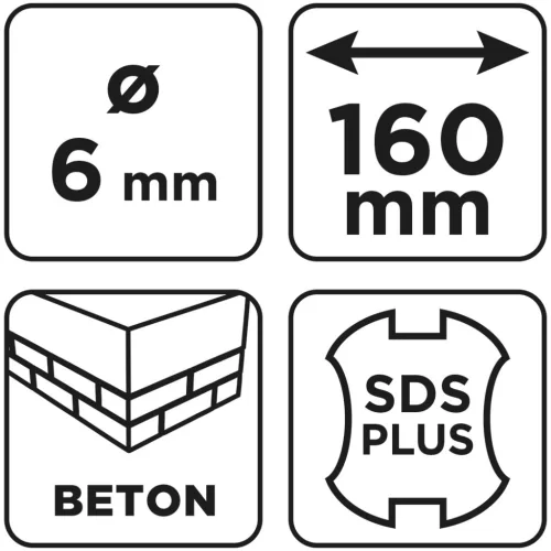 Graphite Betonfúró SDS PLUS, 2 élű, dupla spirálos, 6x160mm