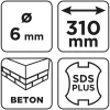 Graphite Betonfúró SDS PLUS, 2 élű, dupla spirálos, 6x310mm