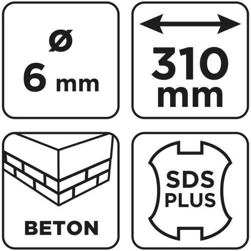 Graphite Betonfúró SDS PLUS, 2 élű, dupla spirálos, 6x310mm