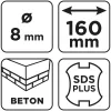 Graphite Betonfúró SDS PLUS, 2 élű, dupla spirálos, 8x160mm