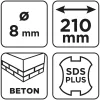 Graphite Betonfúró SDS PLUS, 2 élű, dupla spirálos, 8x210mm