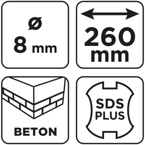 Graphite Betonfúró SDS PLUS, 2 élű, dupla spirálos, 8x260mm