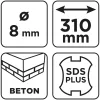 Graphite Betonfúró SDS PLUS, 2 élű, dupla spirálos, 8x310mm