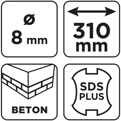 Graphite Betonfúró SDS PLUS, 2 élű, dupla spirálos, 8x310mm