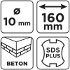 Graphite Betonfúró SDS PLUS, 2 élű, dupla spirálos, 10x160mm